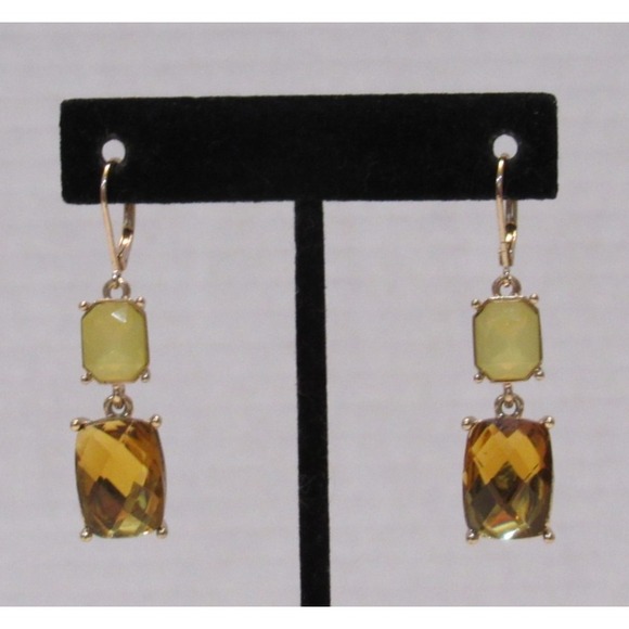 Vintage Napier Pierced Dangle Earrings Gold Tone Citrine and Yellow Rhinestone - Picture 5 of 8